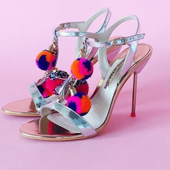 Sophia Webster LAYLA POM POM T-BAR. Silver and Rose Gold Heels with Pom-Poms - Picture 16 of 16